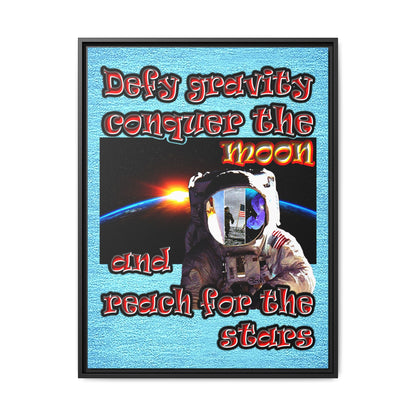 defy conquer reach - framed canvas art (faded blue)