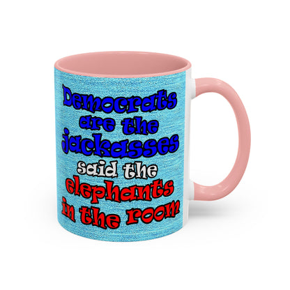 donkeys and elephants - Accent Mug (faded blue)