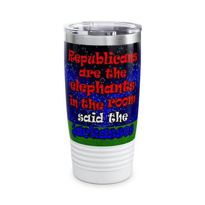 donkeys and elephants - Ringneck Tumbler, 20oz ('snoops' background)