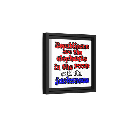 donkeys and elephants - framed canvas art (white)