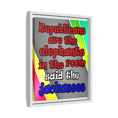 donkeys and elephants - framed canvas art (rainbow split)