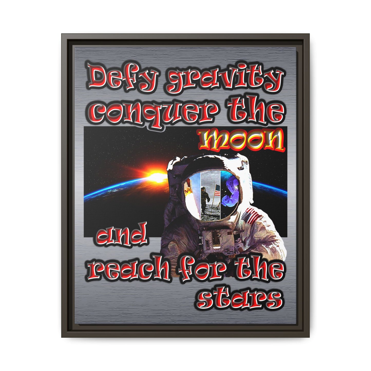 defy conquer reach - framed canvas art (brushed nickel)