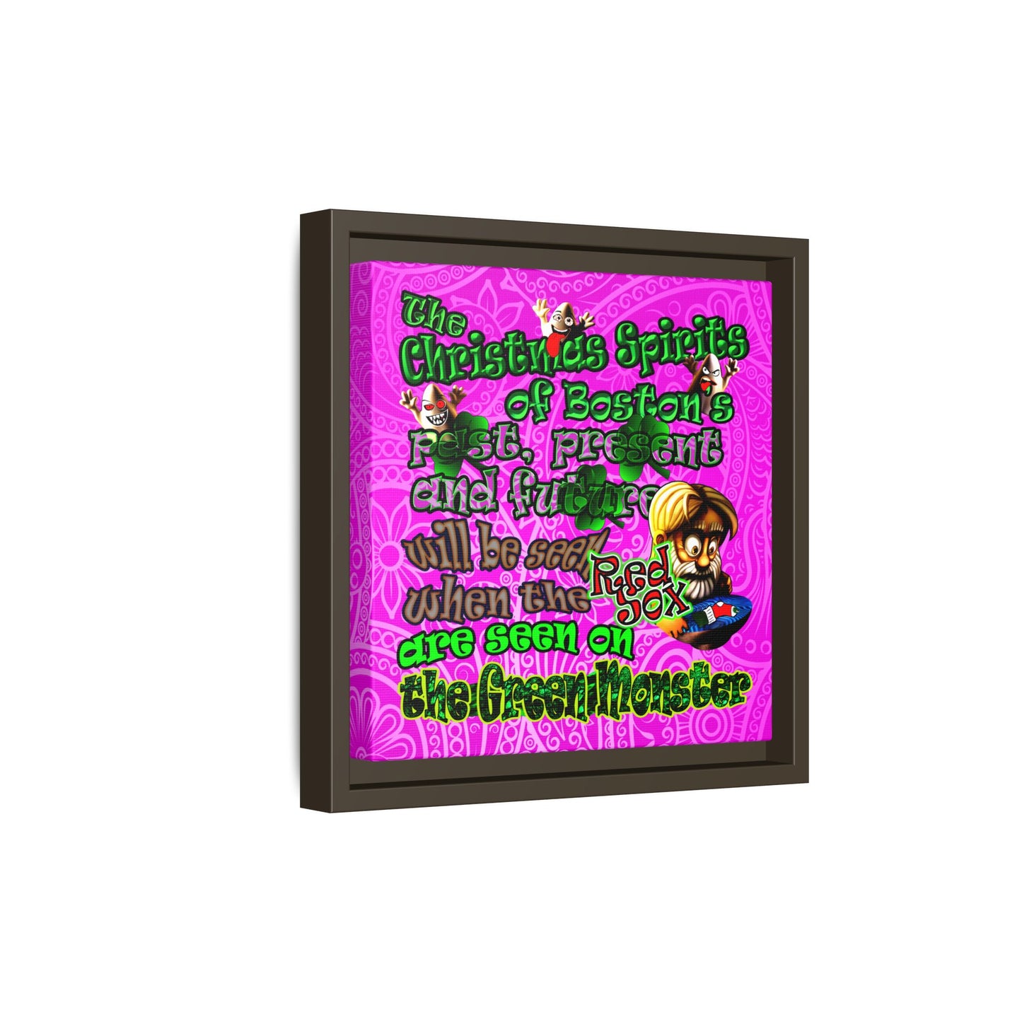 christmas spirits of boston - framed canvas art (pink swirl)