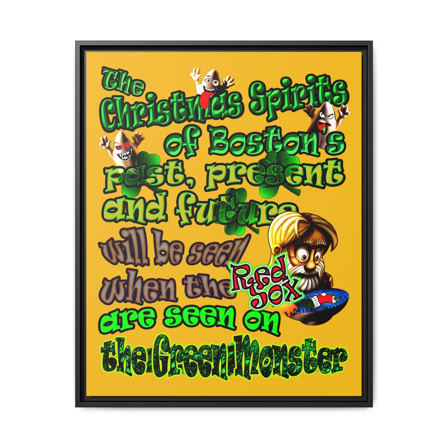 christmas spirits of boston - framed canvas art (yellow)