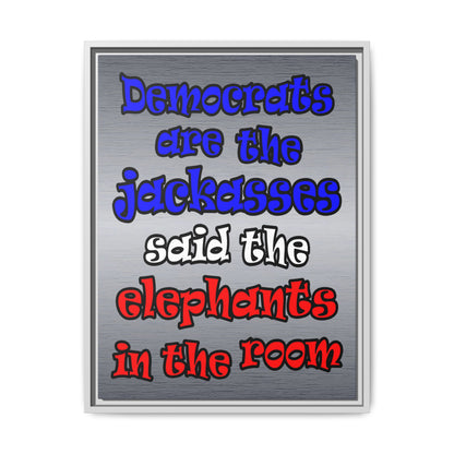 donkeys and elephants - framed canvas art (brushed nickel)