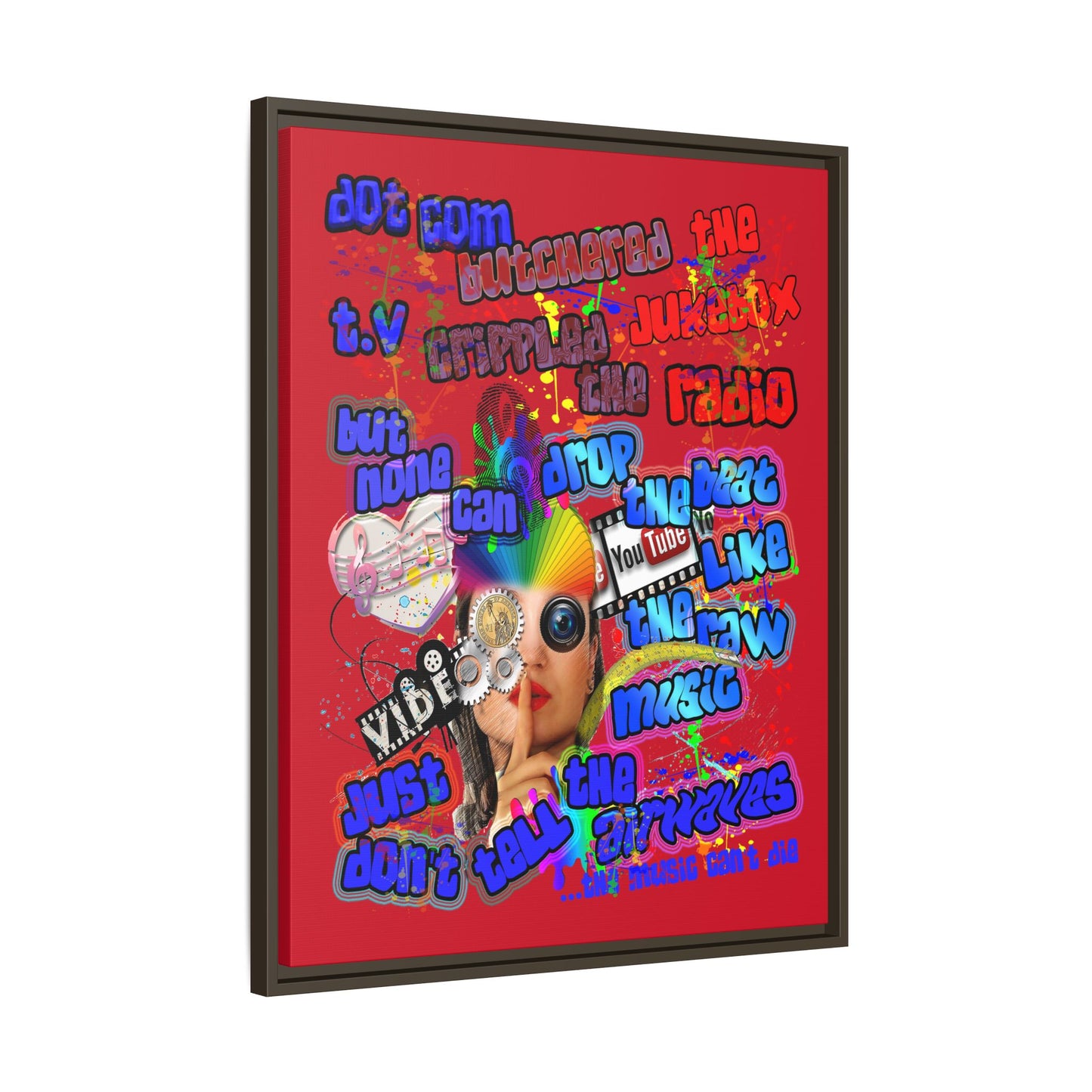 drop the beat - framed canvas art (dark red)