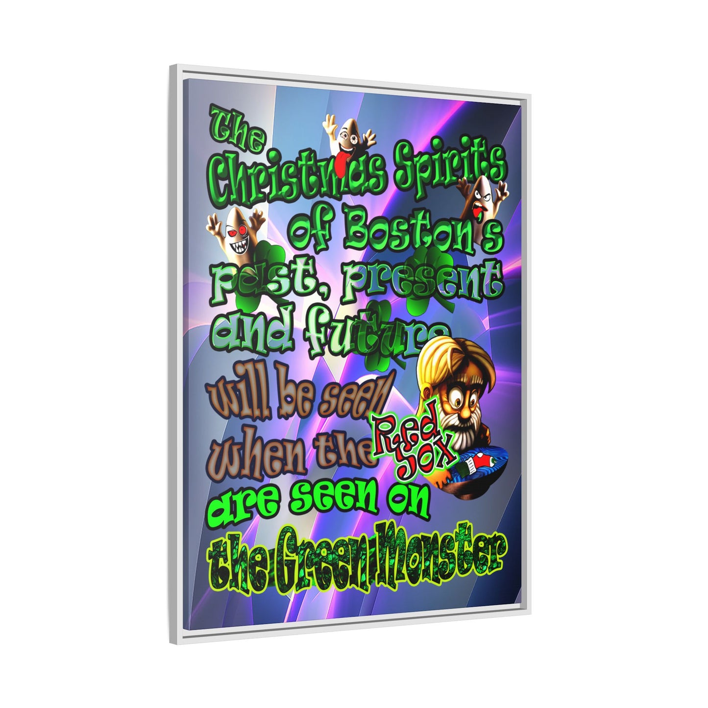 christmas spirits of boston - framed canvas art (grey-pink wave)