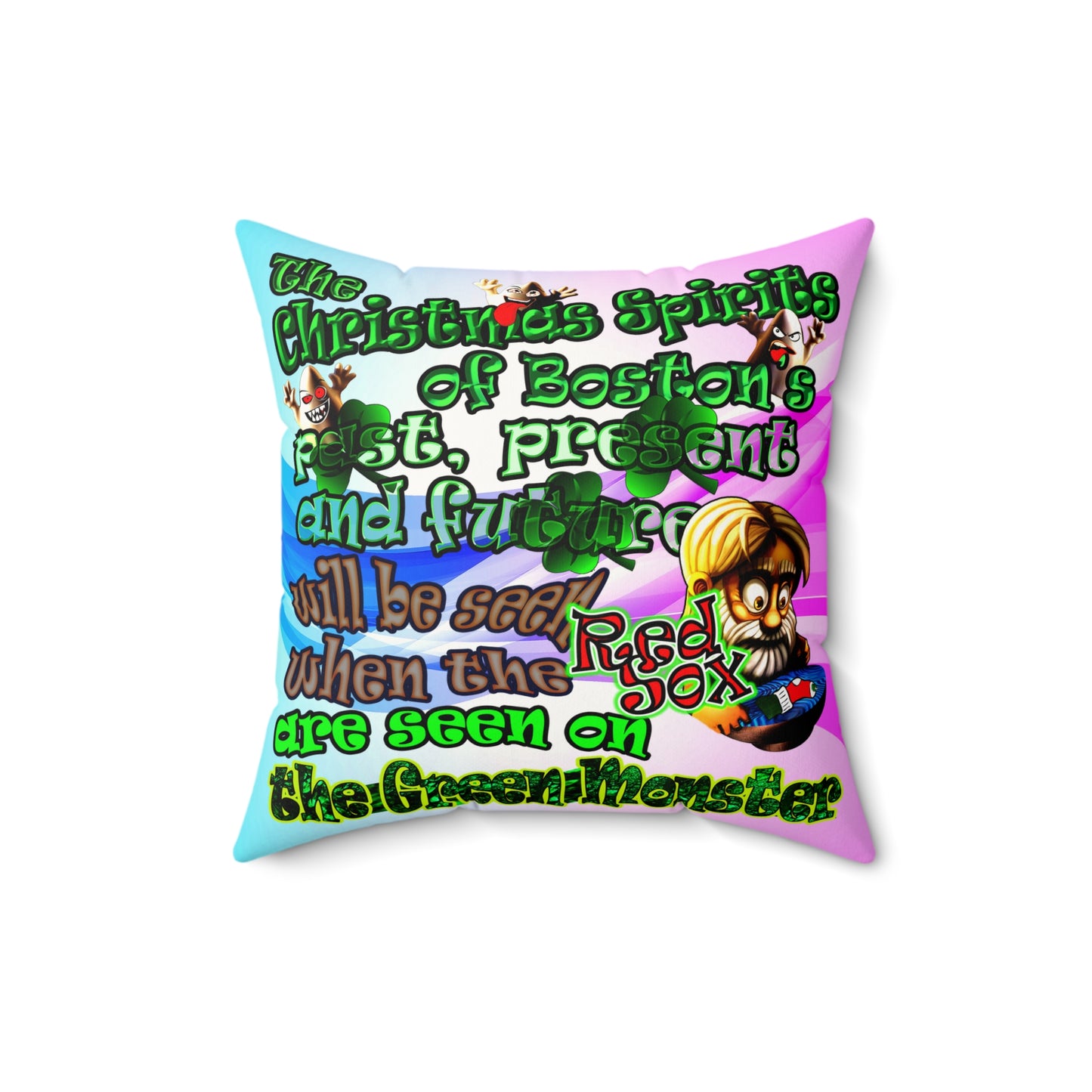 christmas spirits of boston - Faux Suede Square Pillow - (light blue-pink wave)