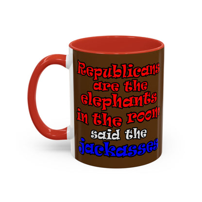 donkeys and elephants - Accent Mug (brown)