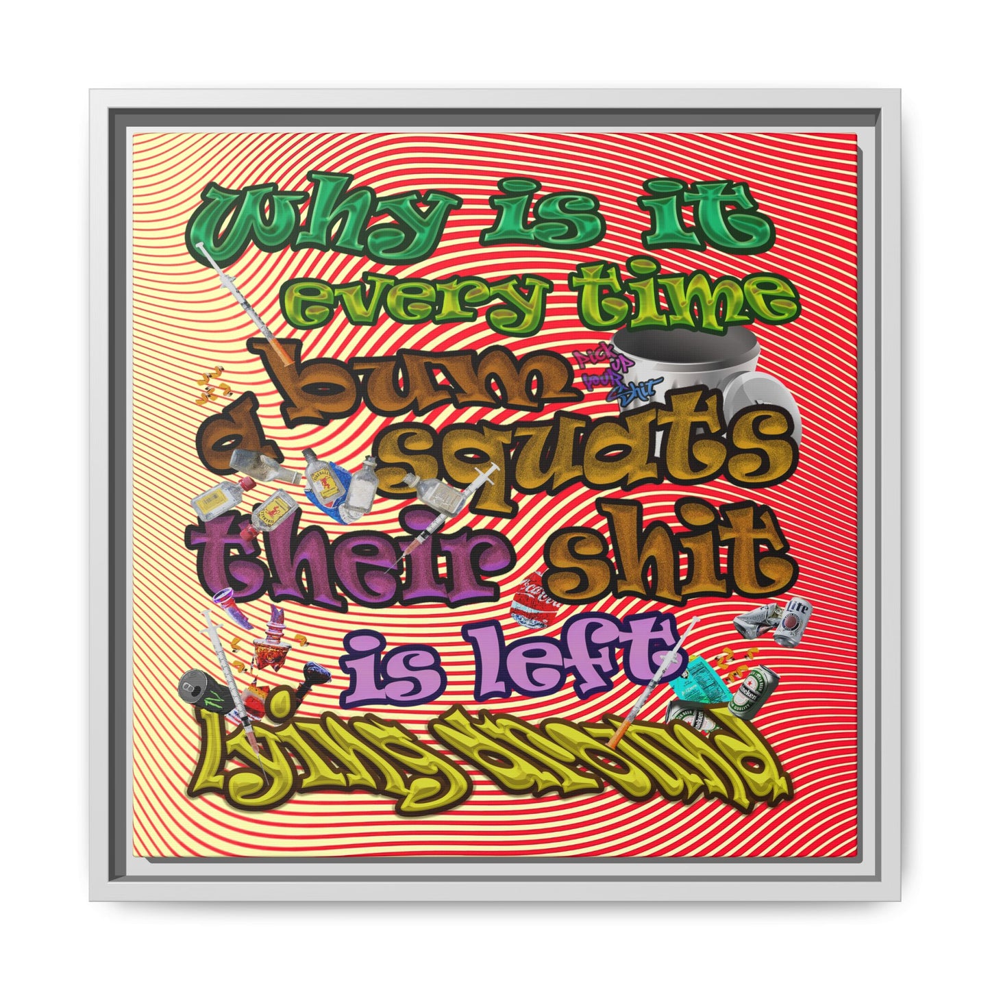 the bum's shit - framed canvas art (yellow-orange wave)