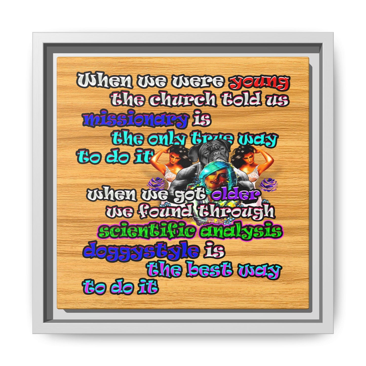 doggystyle - framed canvas art (butterscotch wood finish)