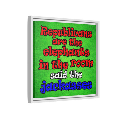donkeys and elephants - framed canvas art (green turf)