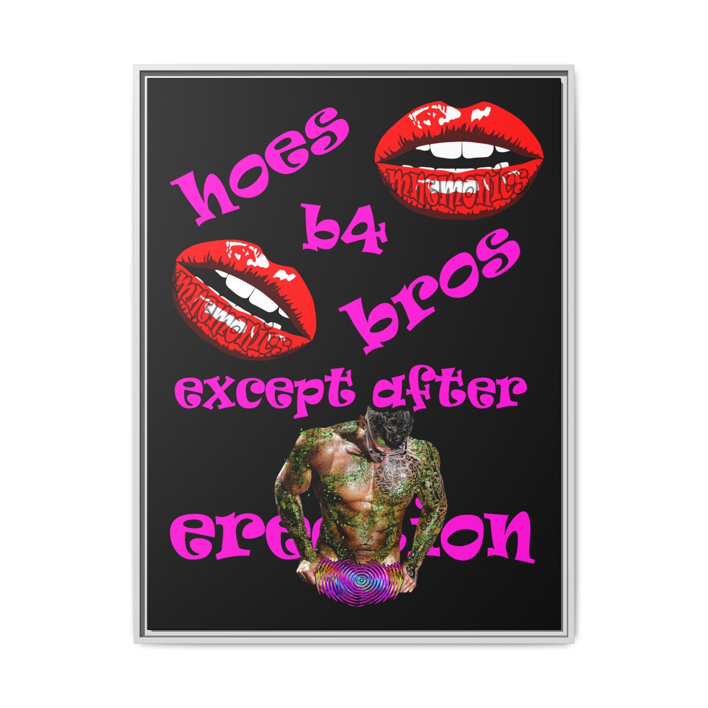 hoes b4 bros - framed canvas art (black)