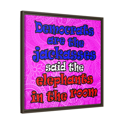 donkeys and elephants - framed canvas art (pink swirl)