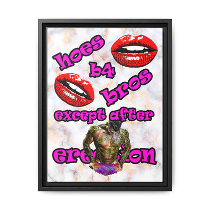 hoes b4 bros - framed canvas art (white marble)