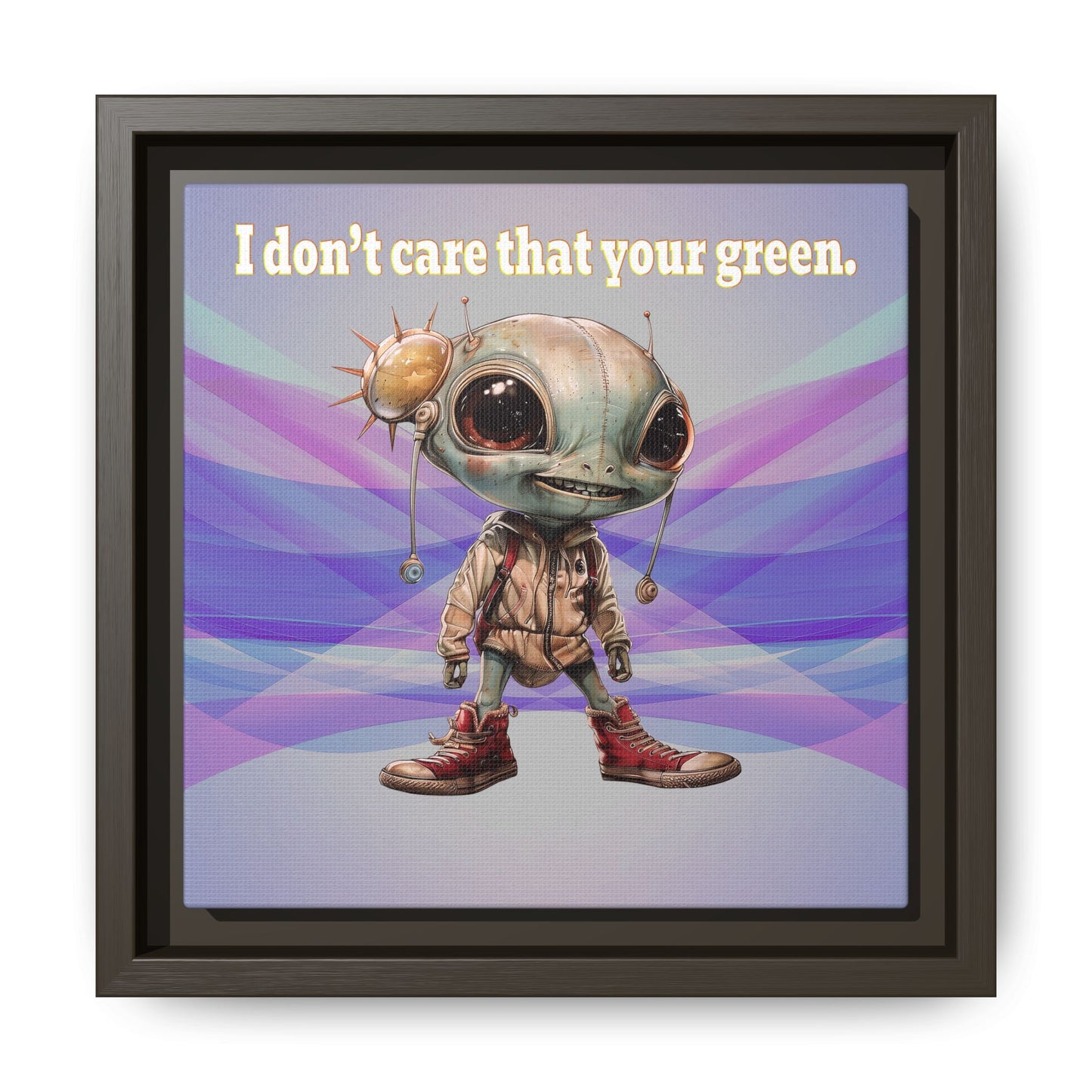 I don't care that your green - framed canvas art (light blue-pink wave)