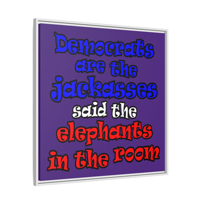 donkeys and elephants - framed canvas art (purple)