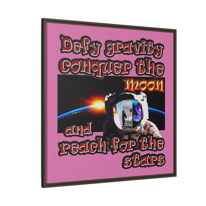 defy conquer reach - framed canvas art (light pink)