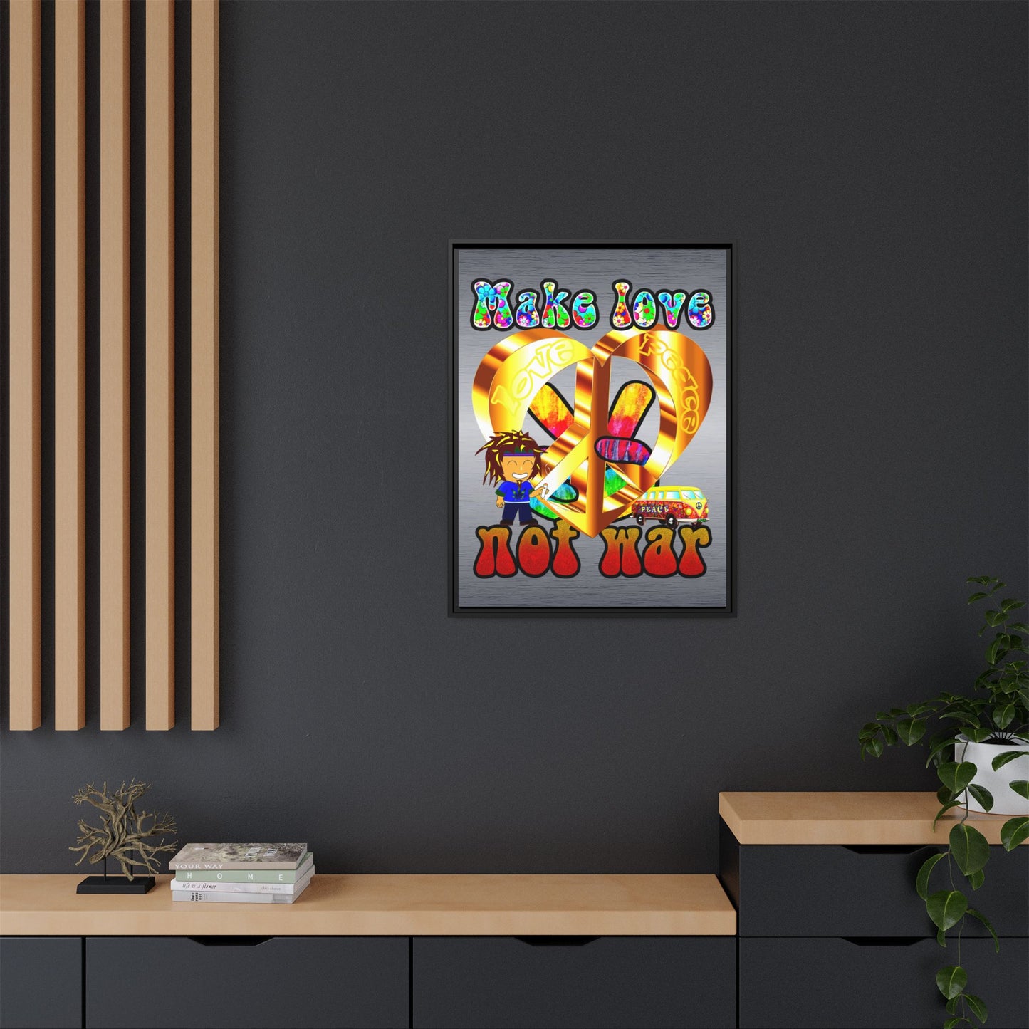 love peace - framed canvas art (brushed nickel)
