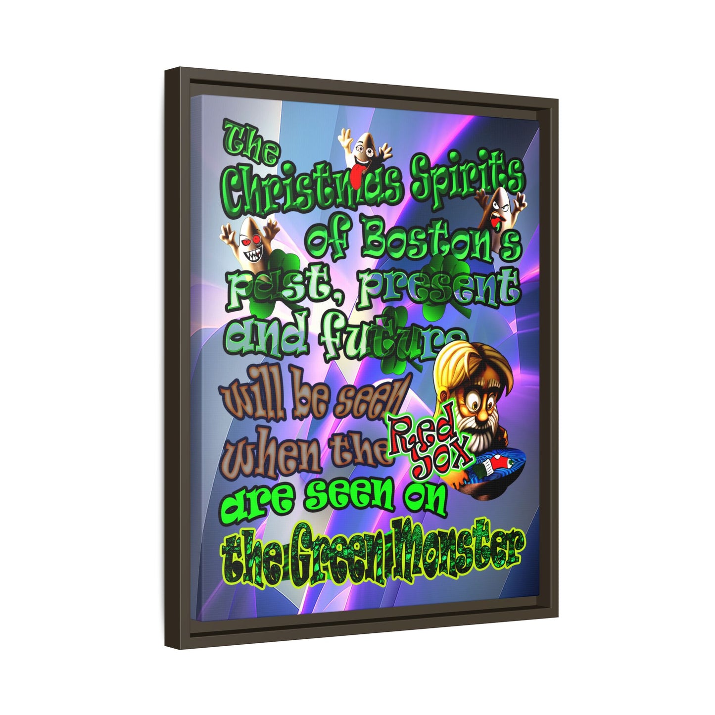 christmas spirits of boston - framed canvas art (grey-pink wave)