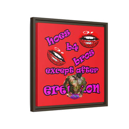 hoes b4 bros - framed canvas art (red)