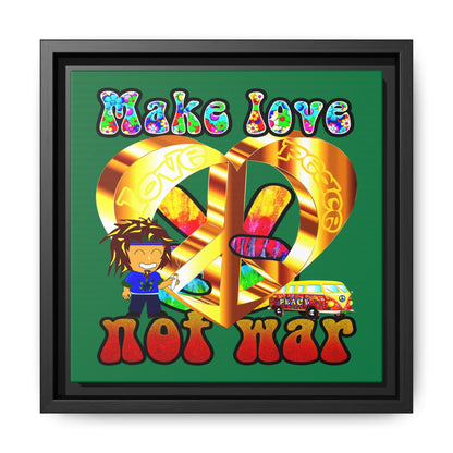 love peace - framed canvas art (dark green)