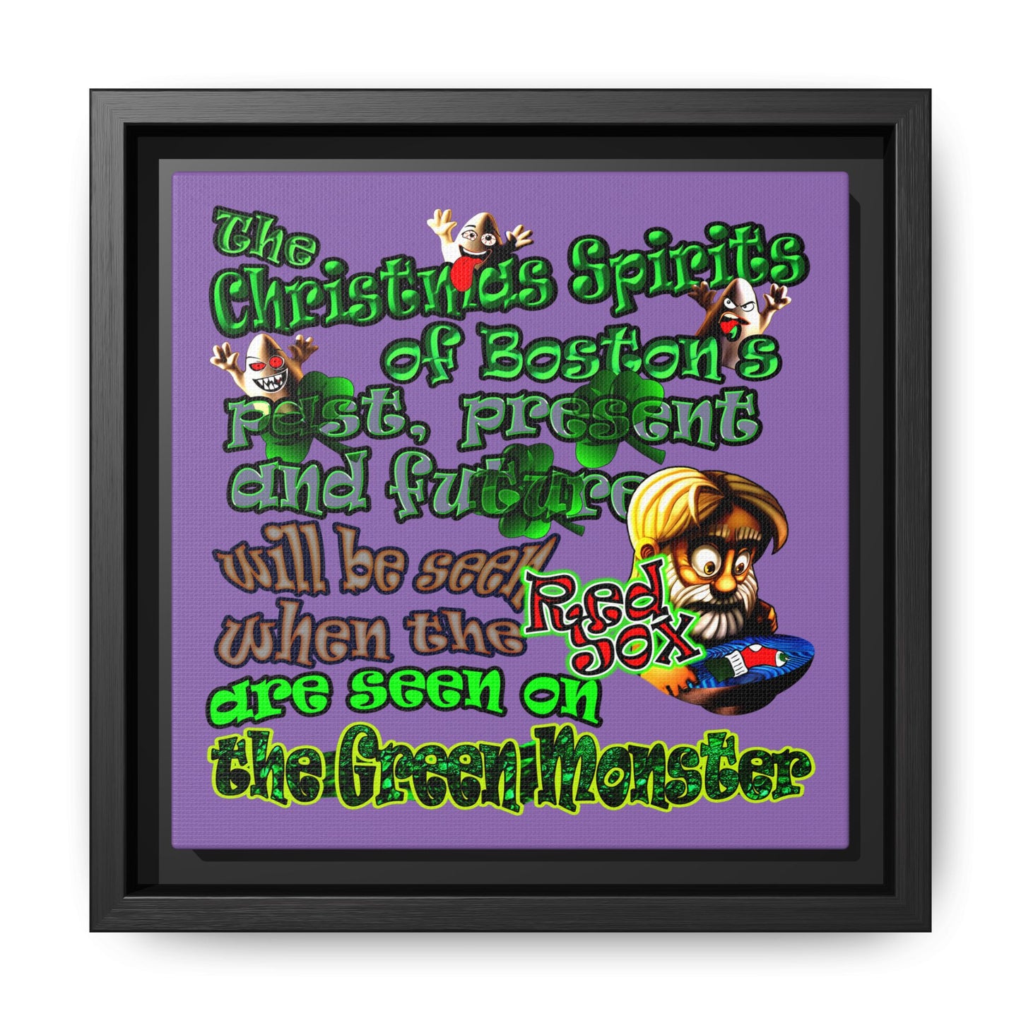 christmas spirits of boston - framed canvas art (light purple)