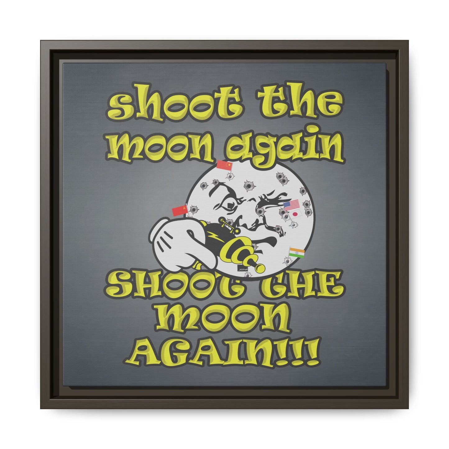 shoot the moon again - framed canvas art (grey-light grey)