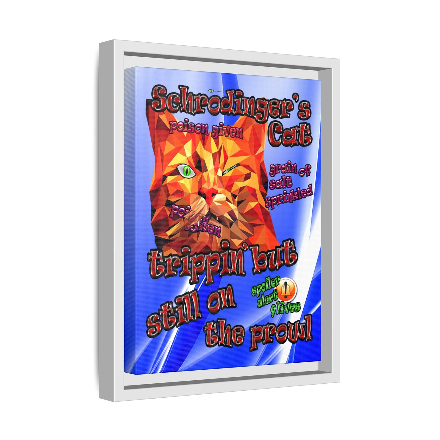 schrodinger's cat - framed canvas art (blue-white wave)