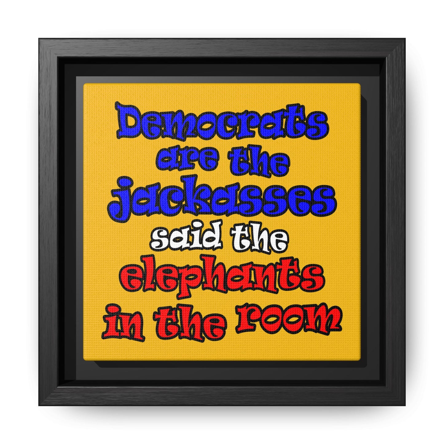 donkeys and elephants - framed canvas art (yellow)