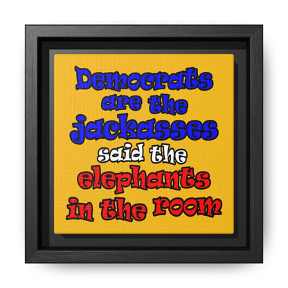 donkeys and elephants - framed canvas art (yellow)