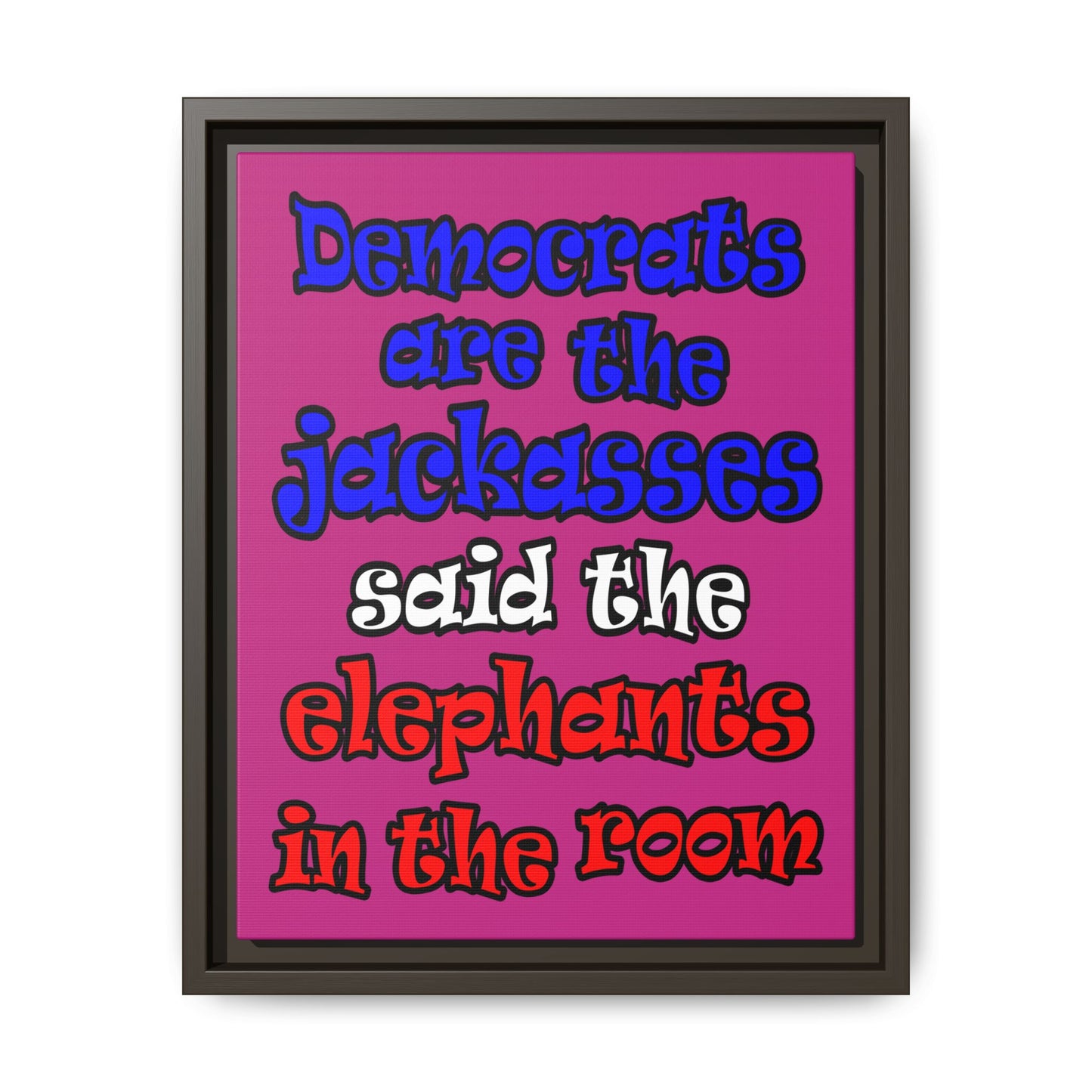 donkeys and elephants - framed canvas art (pink)