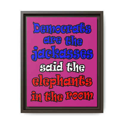 donkeys and elephants - framed canvas art (pink)