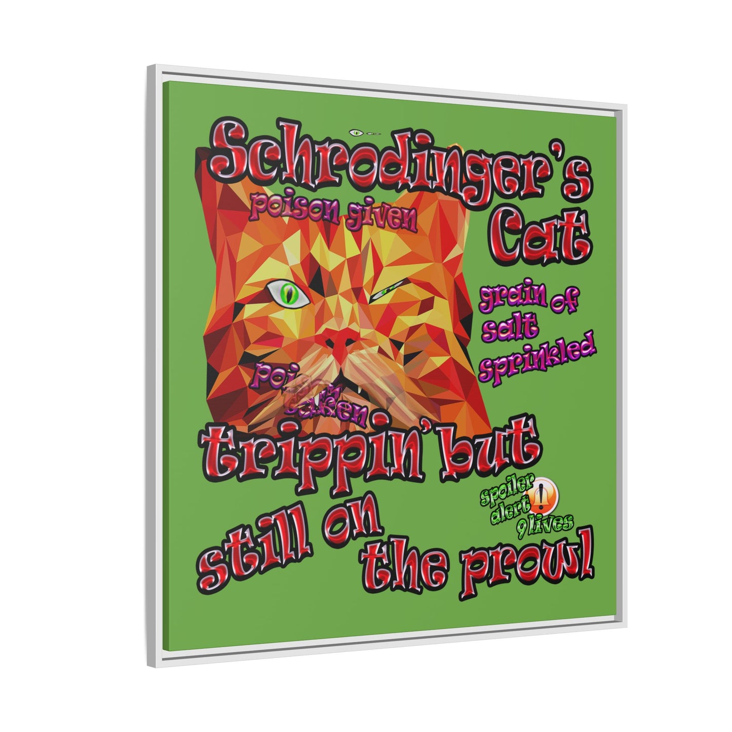 schrodinger's cat - framed canvas art (green)