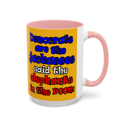 donkeys and elephants - Accent Mug (yellow)