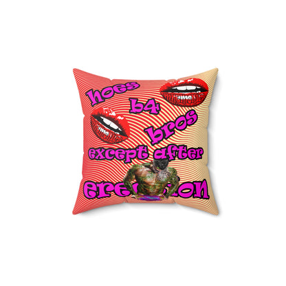hoes b4 bros - Spun Polyester Square Pillow - (yellow-orange wave)