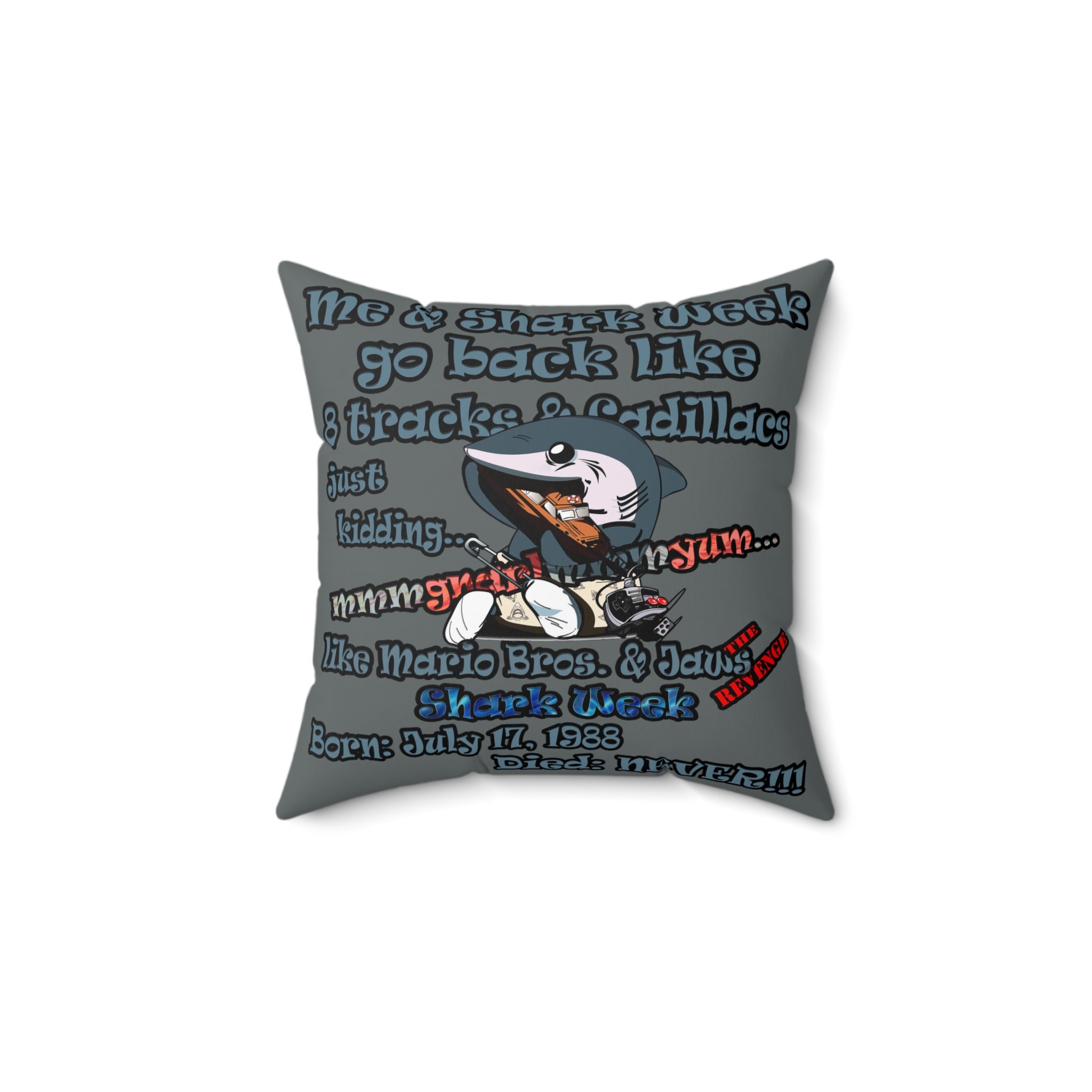 shark week - Faux Suede Square Pillow - (dark grey)