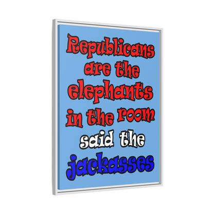 donkeys and elephants - framed canvas art (light blue)