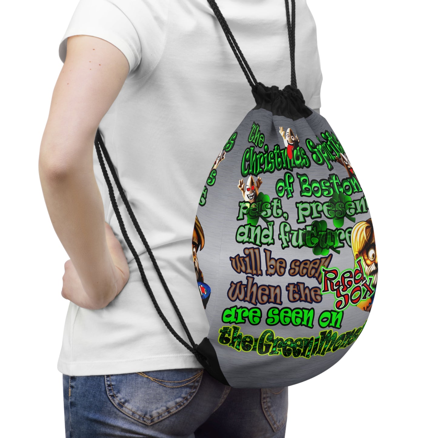 christmas spirits of boston - Drawstring Bag (brushed nickel)