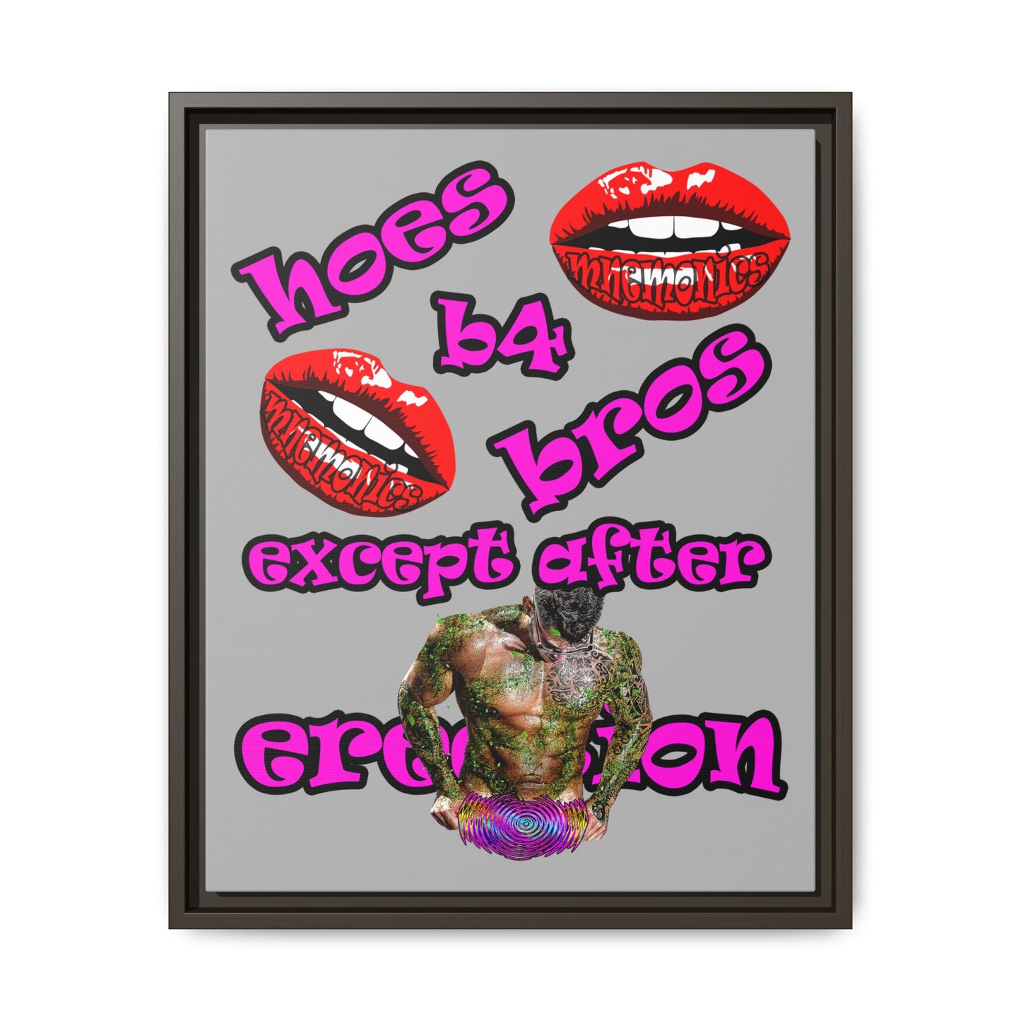 hoes b4 bros - framed canvas art (light grey)
