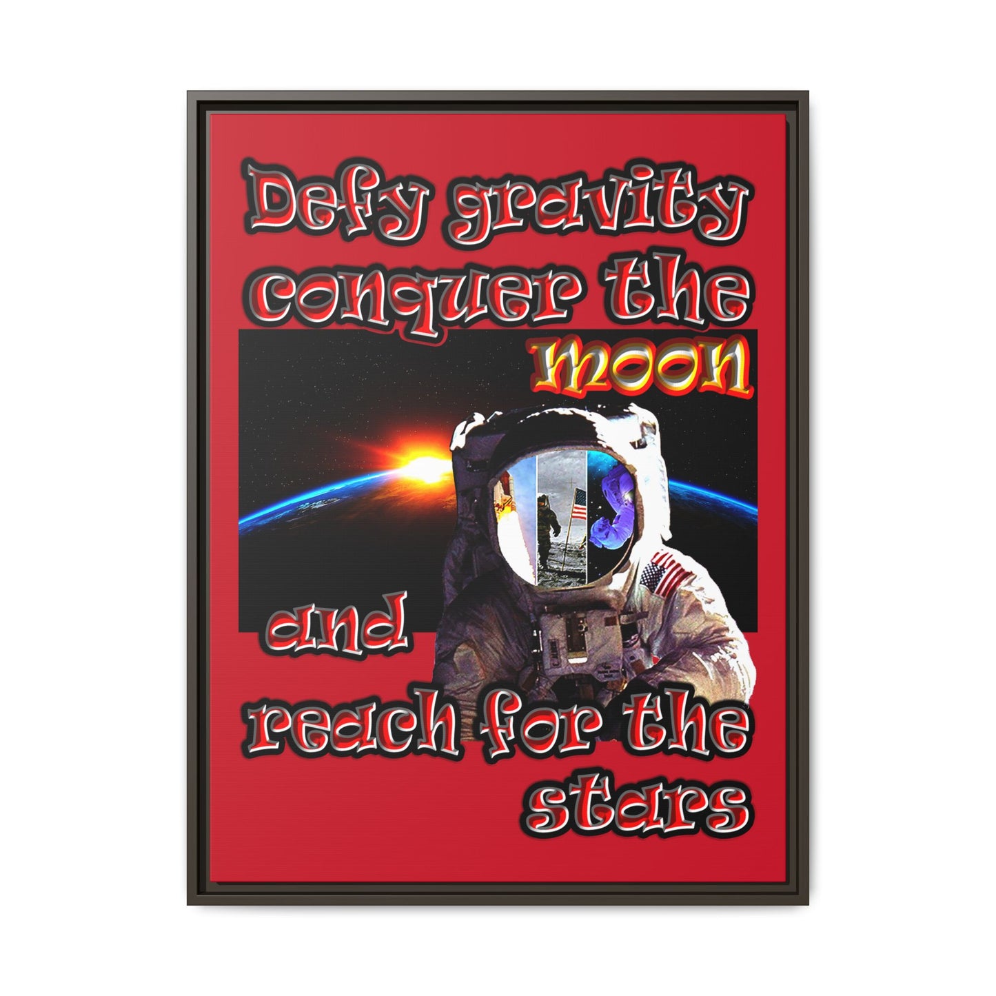 defy conquer reach - framed canvas art (dark red)
