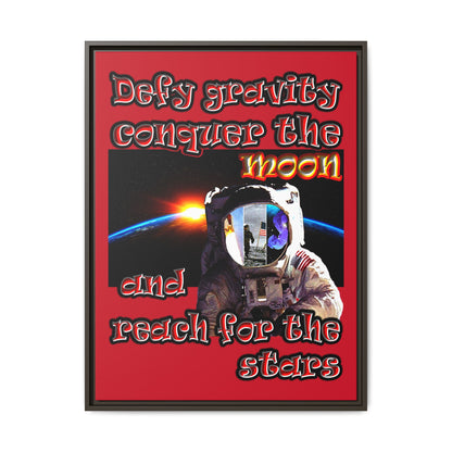 defy conquer reach - framed canvas art (dark red)