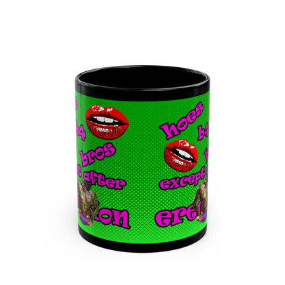 hoes b4 bros - Black Mug (logo green)