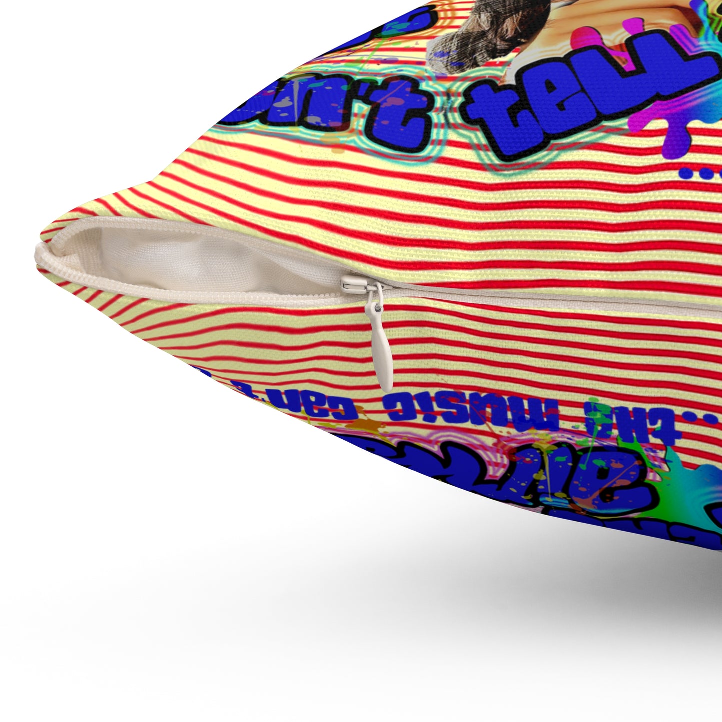 drop the beat - Spun Polyester Square Pillow - (yellow-orange wave)
