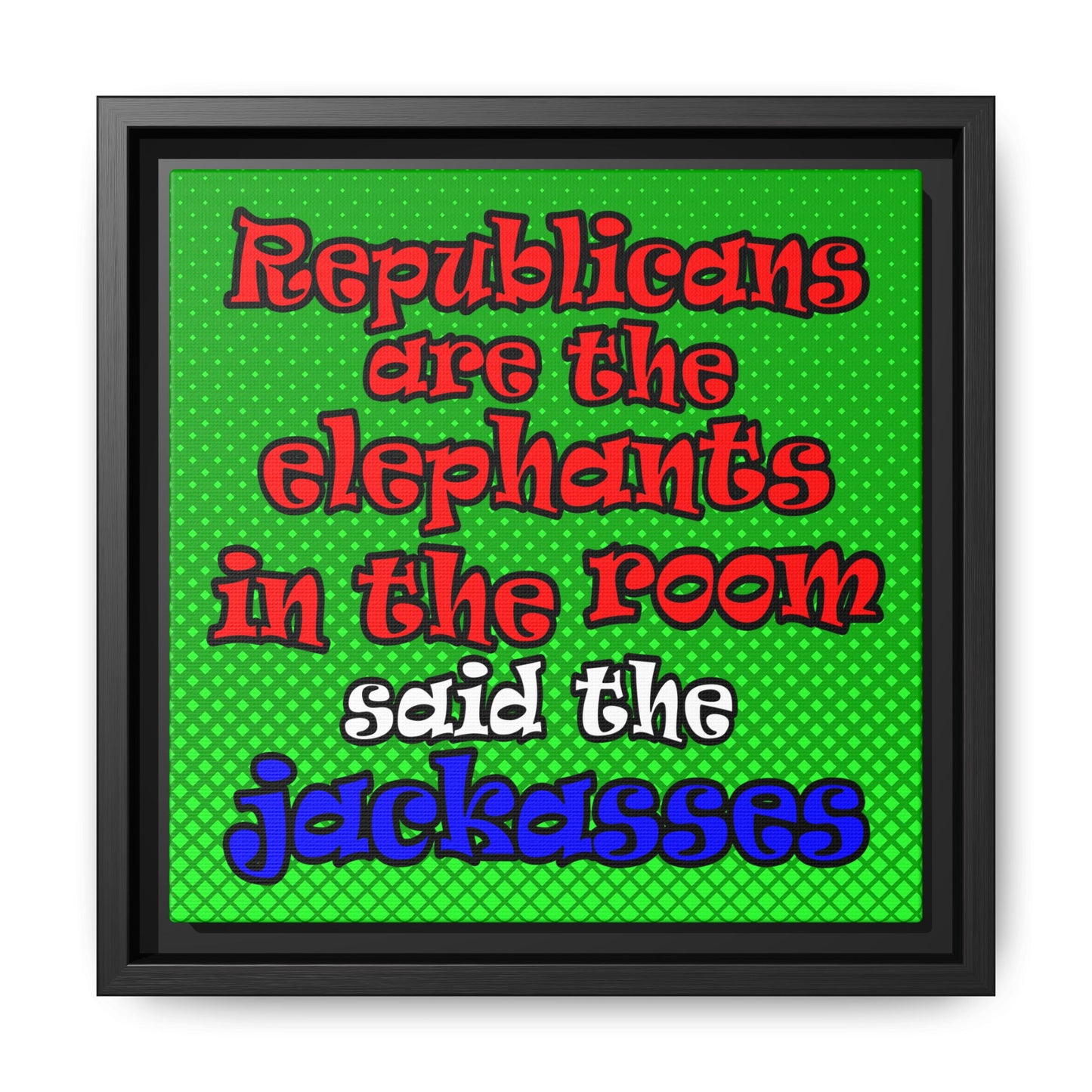 donkeys and elephants - framed canvas art (logo green)