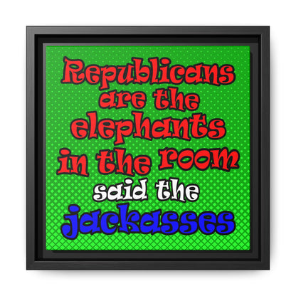 donkeys and elephants - framed canvas art (logo green)