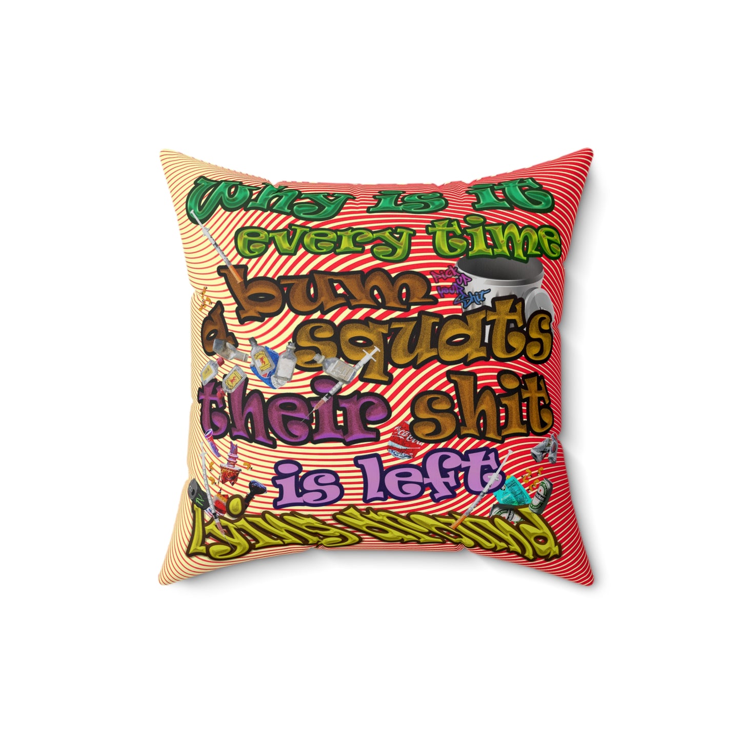 the bum's shit - Spun Polyester Square Pillow - (yellow-orange wave)