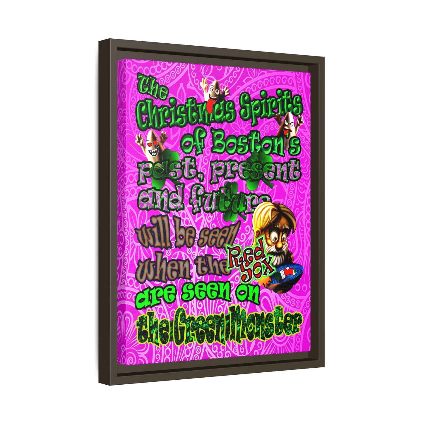 christmas spirits of boston - framed canvas art (pink swirl)