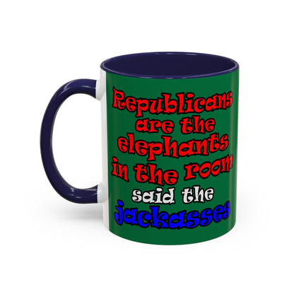 donkeys and elephants - Accent Mug (dark green)