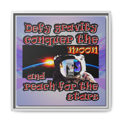 defy conquer reach - framed canvas art (light blue-pink wave)